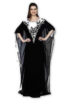 Black Georgette Embroidered Stitched Islamic Kaftan 1