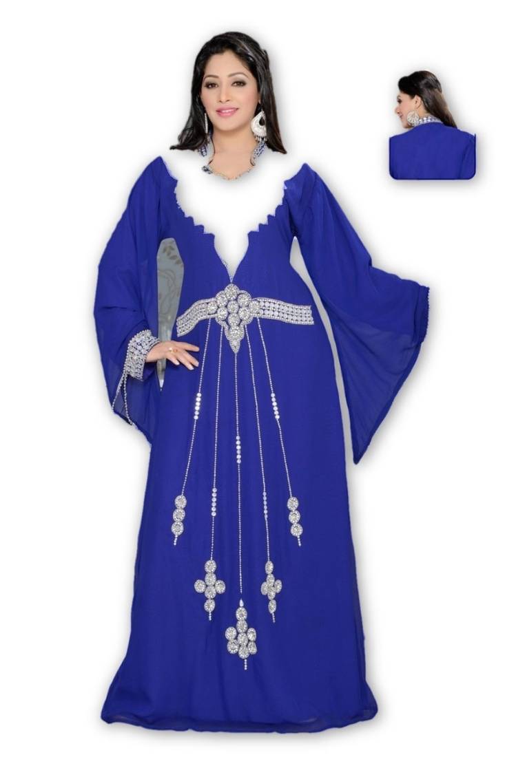 Royal Blue Georgette Embroidered Stitched Islamic Kaftan