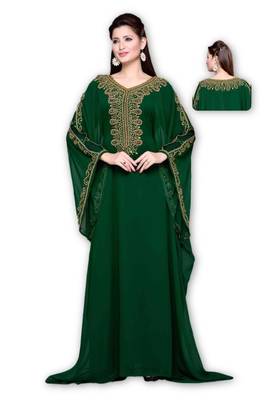 Green Georgette Embroidered Stitched Islamic Kaftan 1