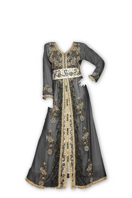 Inner Cream Jakcet Black Georgette Embroidered Stitched Islamic Kaftan 1
