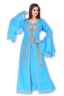 Sky Blue Georgette Embroidered Stitched Islamic Kaftan 1