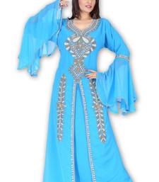 Sky Blue Georgette Embroidered Stitched Islamic Kaftan