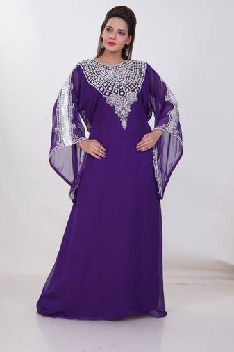 Purple Georgette Embroidered Stitched Islamic Kaftan