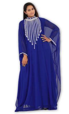 Royal Blue Georgette Embroidered Stitched Islamic Kaftan 1