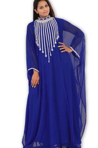 Royal Blue Georgette Embroidered Stitched Islamic Kaftan