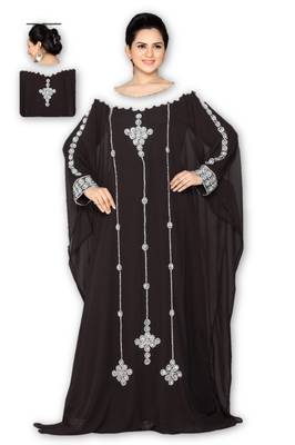 Black Georgette Embroidered Stitched Islamic Kaftan 1