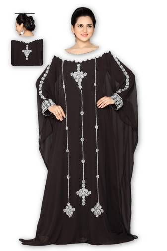 Black Georgette Embroidered Stitched Islamic Kaftan
