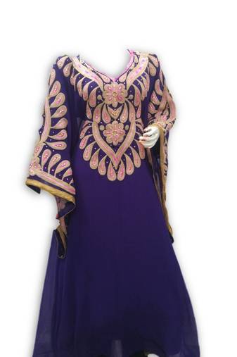 Purple Georgette Embroidered Stitched Islamic Kaftan