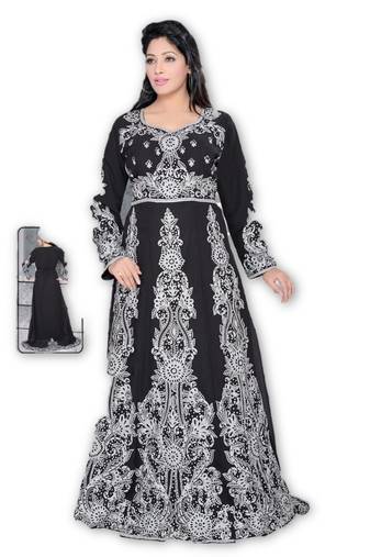 Black Georgette Embroidered Stitched Islamic Kaftan