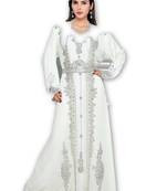 Cream Georgette Embroidered Stitched Islamic Kaftan