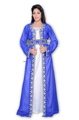 Inner Cream Jakcet Royal Blue Georgette Embroidered Stitched Islamic Kaftan 1