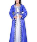 Inner Cream Jakcet Royal Blue Georgette Embroidered Stitched Islamic Kaftan