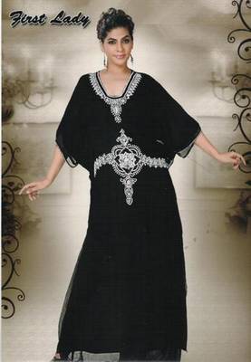Black Georgette Embroidered Stitched Islamic Kaftan 1