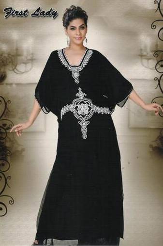 Black Georgette Embroidered Stitched Islamic Kaftan