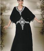 Black Georgette Embroidered Stitched Islamic Kaftan