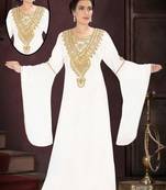 White Georgette Embroidered Stitched Islamic Kaftan