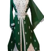 Green Georgette Embroidered Stitched Islamic Kaftan