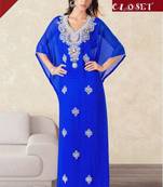 Royal Blue Georgette Embroidered Stitched Islamic Kaftan