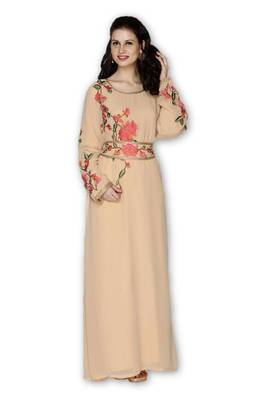 Beige Georgette Embroidered Stitched Islamic Kaftan 1