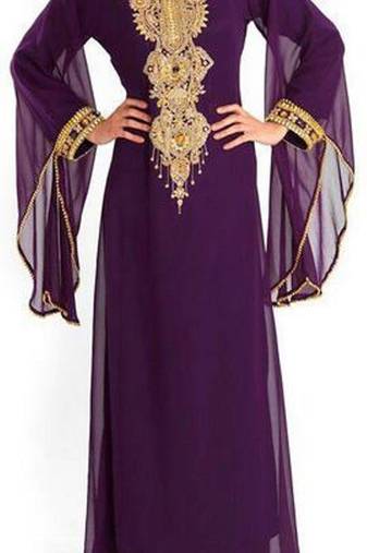 Purple Georgette Embroidered Stitched Islamic Kaftan