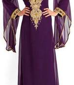Purple Georgette Embroidered Stitched Islamic Kaftan