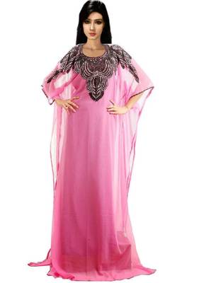 Pink Georgette Embroidered Stitched Islamic Kaftan 1