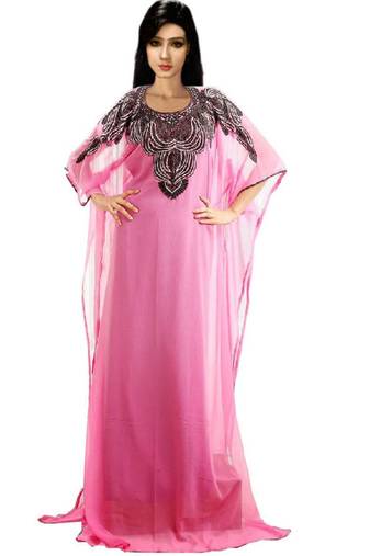 Pink Georgette Embroidered Stitched Islamic Kaftan