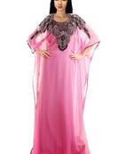 Pink Georgette Embroidered Stitched Islamic Kaftan