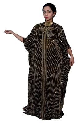 Black Georgette Embroidered Stitched Islamic Kaftan 1