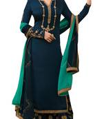 Dark-blue embroidered satin salwar