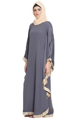 Dark Grey Plain Nida Islamic Abaya 3