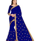 Blue embroidered georgette saree with blouse