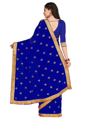 Blue embroidered georgette saree with blouse 2