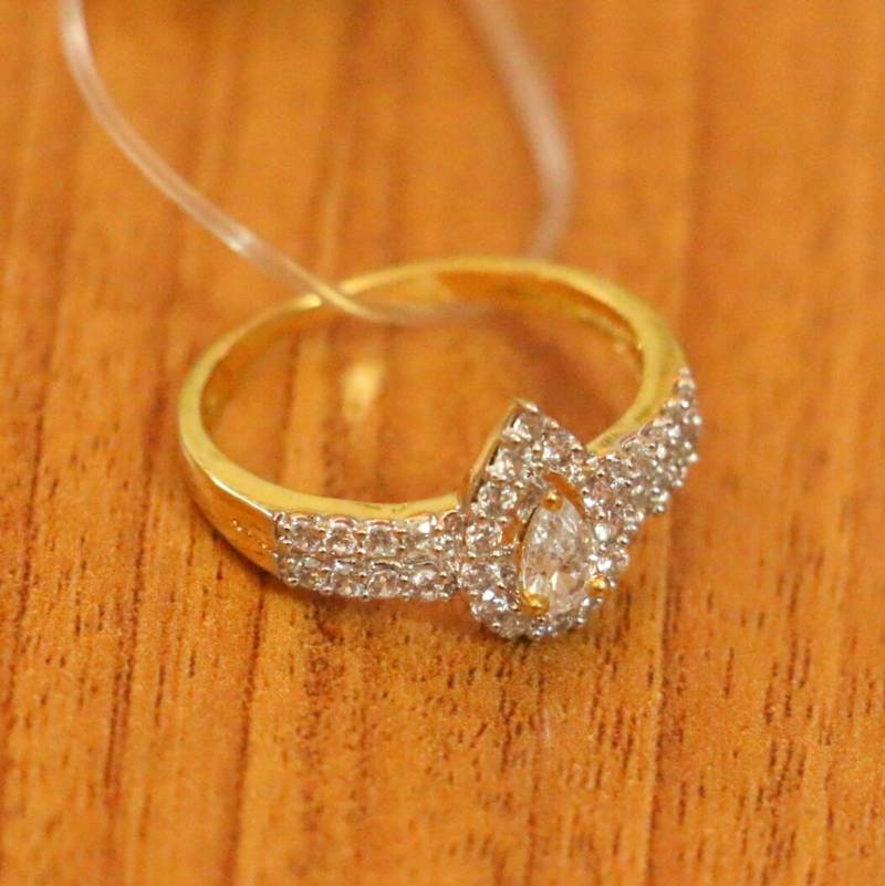 Pear Shaped Diamond Look Gold Plated Ring Size 5 Sanvi Jewels Pvt