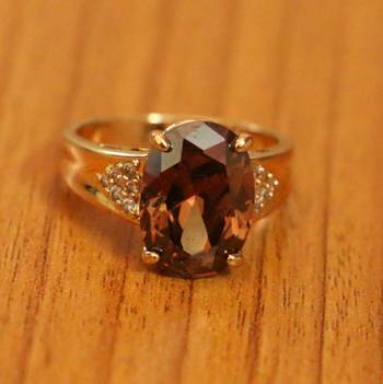 Rhodolite crystal gold look filigree work ring 1