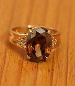 Rhodolite crystal gold look filigree work ring