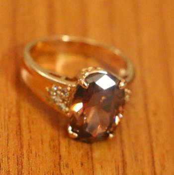 Rhodolite crystal gold look filigree work ring 2