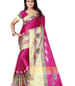 Pink embroidered polyester saree with blouse