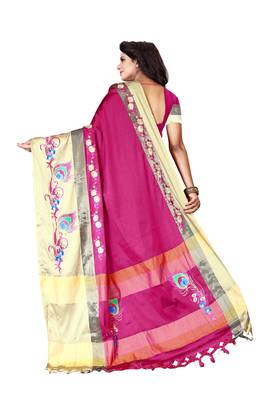 Pink embroidered polyester saree with blouse 2
