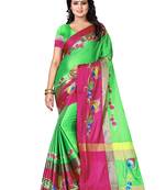 Green embroidered polyester saree with blouse