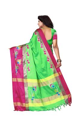 Green embroidered polyester saree with blouse 2