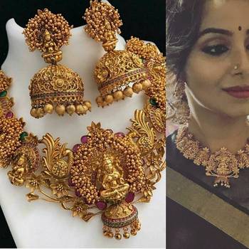 Gold Plated Copper Temple Work High Quality Necklace Set 1