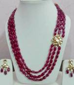 Kundna And Red Mani Stones Necklace Set