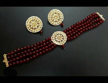 Red Onyx And Kundan Choker Necklace Set 1