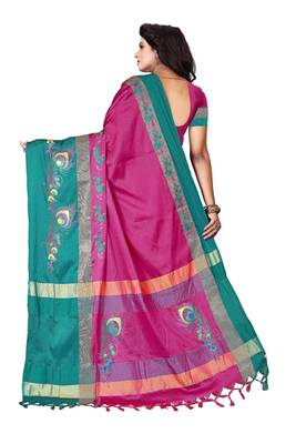 Pink embroidered polyester saree with blouse 2