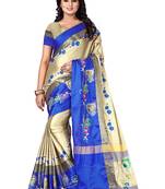 Beige embroidered polyester saree with blouse