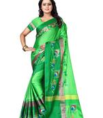 Light green embroidered polyester saree with blouse