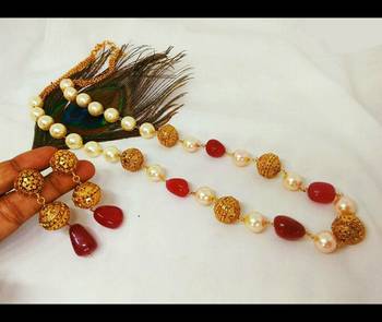 Gold Plated Red Onyx And Pearl Necklace Set 1