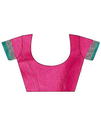 Pink embroidered polyester saree with blouse 5