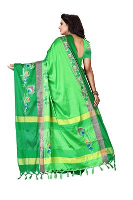 Light green embroidered polyester saree with blouse 2